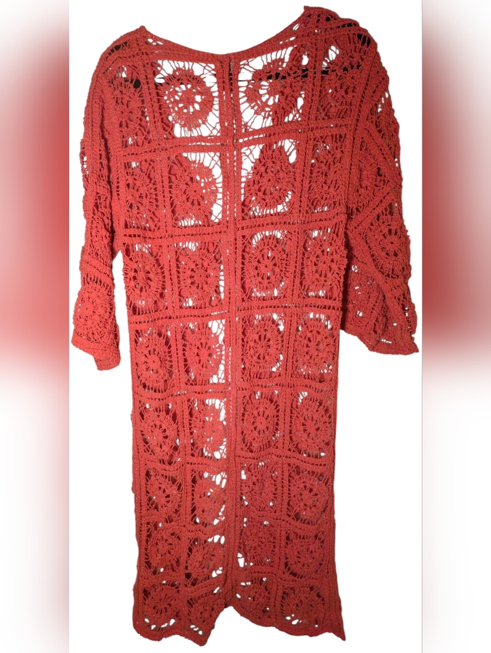Raj Rust Crochet Granny Square Duster Cardigan OS To XL NWT - Picture 3 of 6